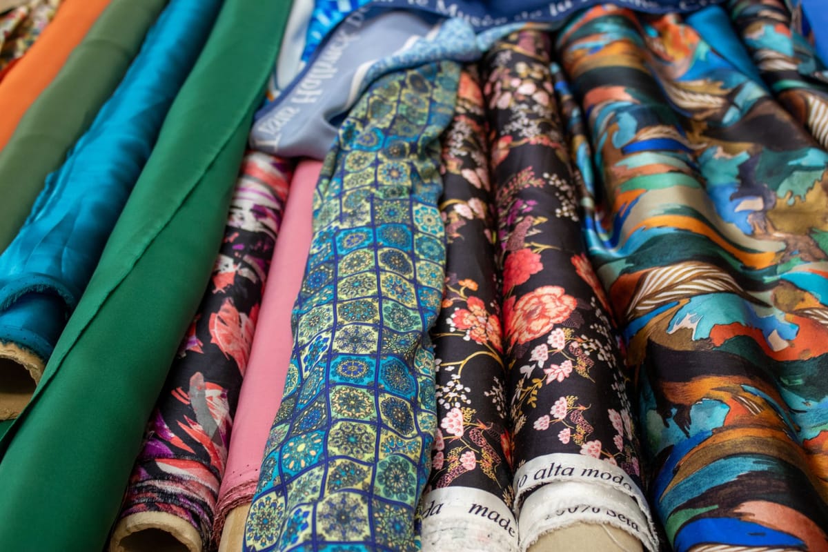 Rolls of banner material at a print shop