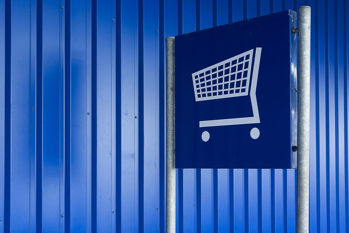 Directional floor stickers guiding shoppers in a store