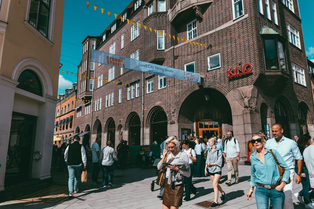 A large printed vinyl banner on a building