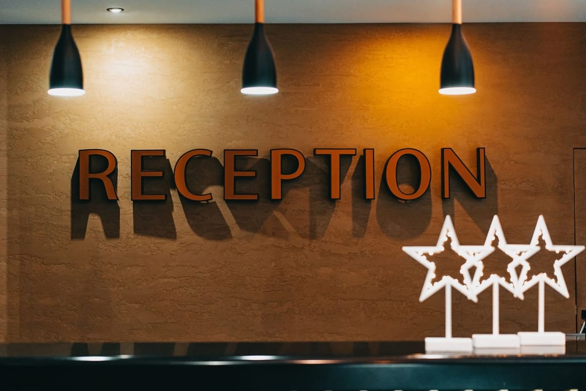 A roll-up banner in a reception area