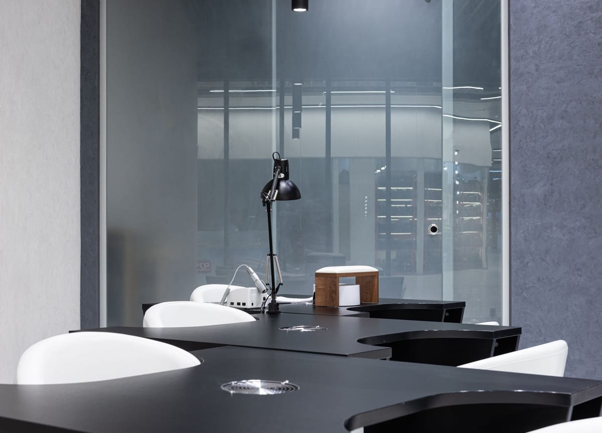 Frosted film on a glass office partition